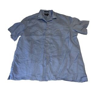 Paul Fredrick Classic Fit Finest Pure Linen Shirt XXL Solid Blue Summer Beach